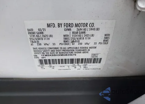 2021 Ford Explorer z USA, uszkodzony, nr VIN 1FMSK8BHXMGB35676